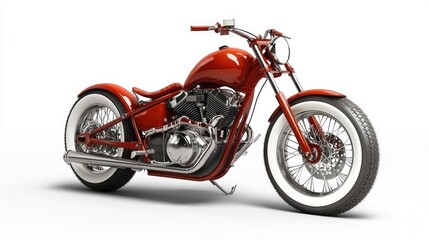 A sleek, vintage-style motorcycle with a shiny red finish and whitewall tires.