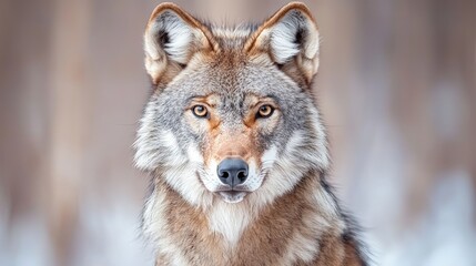 Obraz premium Close-up portrait of a wolf in a snowy forest.