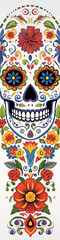 Day of the Dead, sugar skulls with intricate patterns and symmetrical design elements.