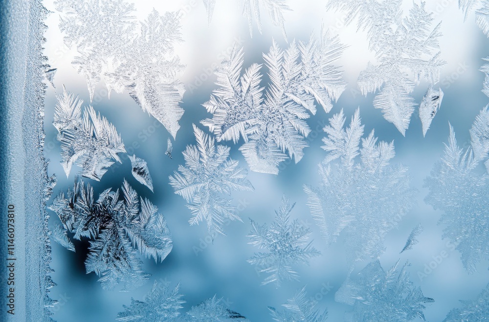 Aufkleber intricate ice crystals forming beautiful patterns on a windowpane captured in the gentle light of a 