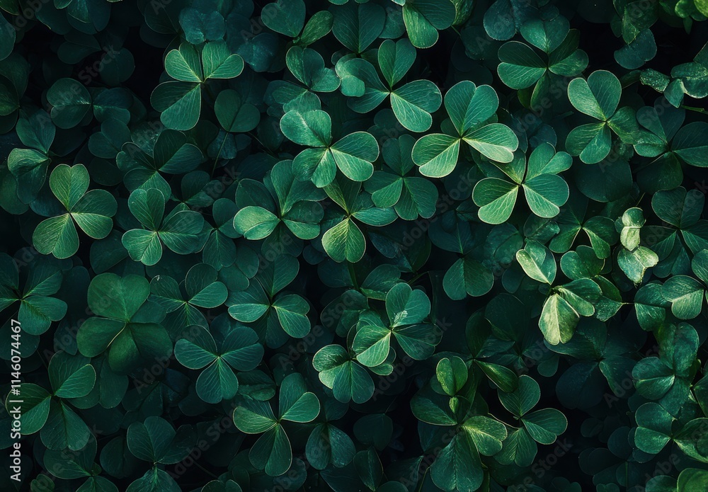 Aufkleber lush green clover leaves in a dense patch with natural light creating a serene and calming atmospher