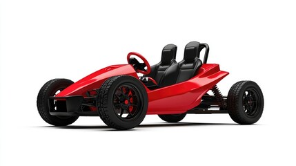 A sleek red two-seater go-kart designed for high-speed leisure driving.