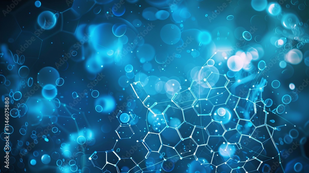 Poster abstract hexagonal molecular structures in technological and scientific medical design background – 