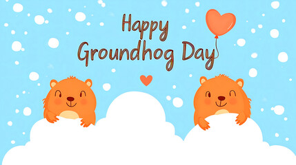 Cute Groundhog Day illustration with cartoon groundhogs in snow. A cheerful and whimsical illustration for Groundhog Day.