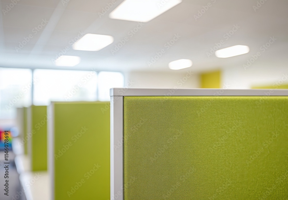 Aufkleber modern office environment with green fabric partitions creating a bright and inviting workspace prom