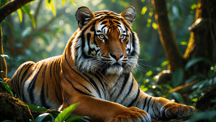 Obraz premium Explore stunning tiger images: majestic wild tigers, Bengal tigers, and fierce tiger portraits. Perfect for presentations, creative designs, and wildlife projects.