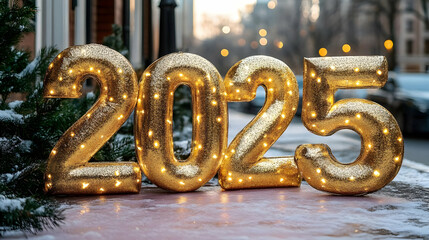 Golden 2025 Lights Sparkle Festive New Year