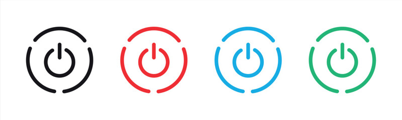 on off power icon set. contain switch power button, shutdown, turn off, start button, icon. vector illustration
