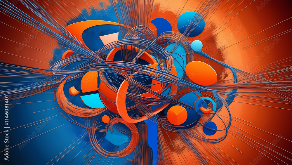 Poster colorful abstract circles with swirling lines and floral patterns in a dark background design