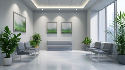Fototapeta premium Waiting Room with Grey Furniture and Green Accents