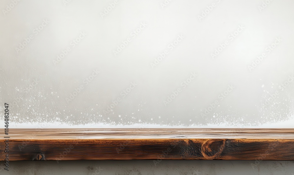 Aufkleber rustic wooden shelf against a soft blurred background creating a perfect display area for products, 