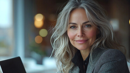 Obraz premium Confident Mature Woman with Gray Hair Portrait