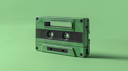 Fototapeta premium Old good audio cassette isolated on green with soft shadow