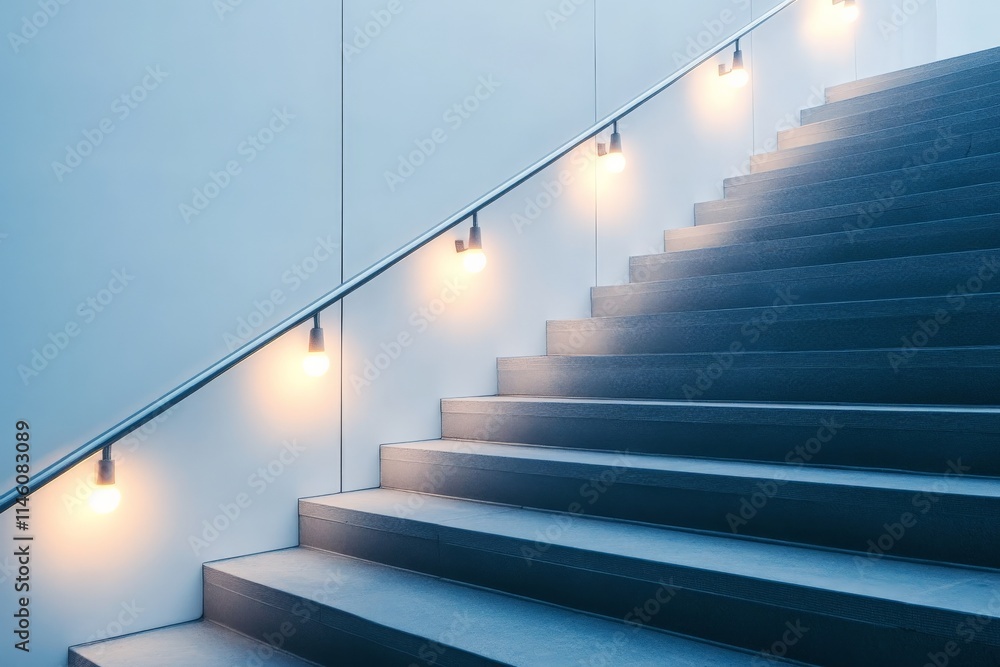 Fototapete modern stairs with sleek, minimalist design enhanced by softly glowing lights lining each step, crea
