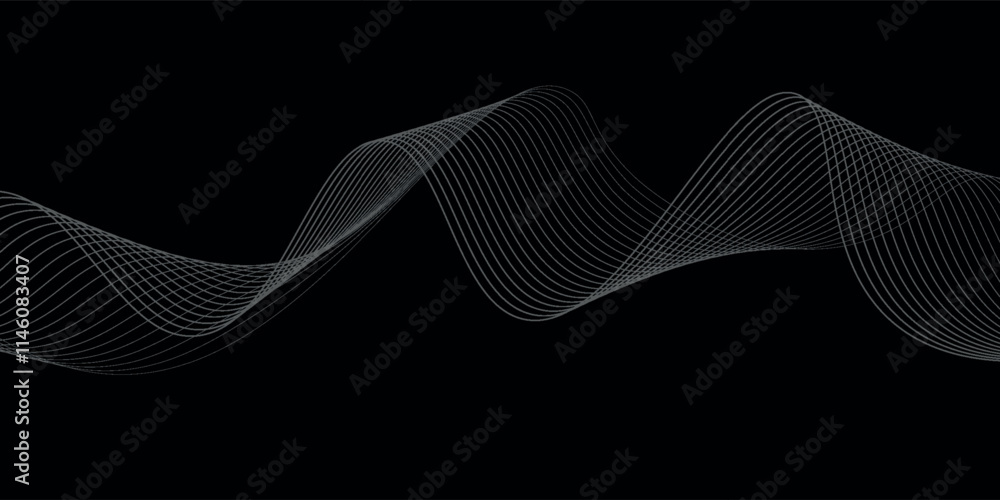 Poster abstract grey wavy lines background. digital frequency track equalizer. abstract frequency sound wav