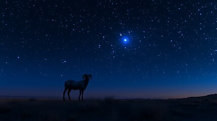 Fototapeta premium Desert Ram Silhouetted Against A Starry Night Sky