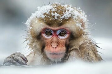 Obraz premium Japanese macaques - Snow Monkeys - at Jigokudani Monkey Park, Yamanouchi, Nagano Prefecture, Japan. Beautiful simple AI generated image