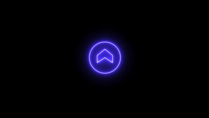 Up arrow button symbol. arrow up icon arrows direction. Neon Swipe up arrow icon on black background.