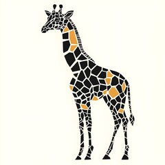 Fototapeta premium A stylized silhouette of a giraffe, showcasing its distinctive patchwork of black and orange patterns against a light background, exuding elegance and grace.