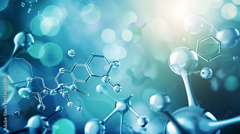 Poster abstract hexagonal molecular structures in technological and scientific medical design background – 