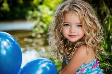 Fototapeta premium Happy girl jumping with her mouth open and her tongue hanging out. A 6-7 year old child enjoys a carefree childhood. Beautiful simple AI generated image