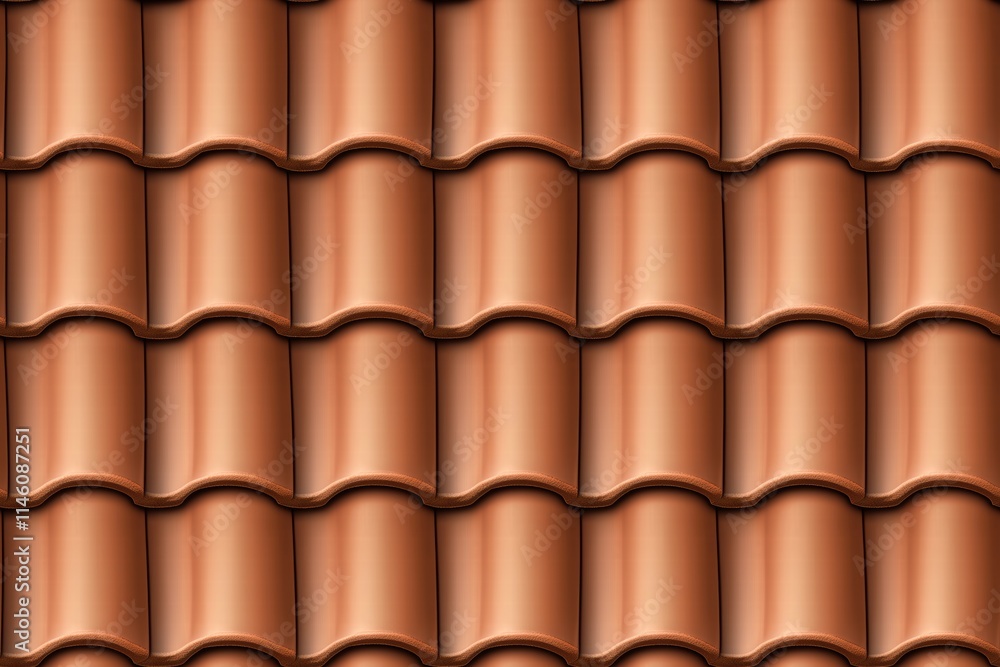 Poster seamless terracotta roof tiles arranged in a repeating pattern. the tiles have a smooth, glossy fini