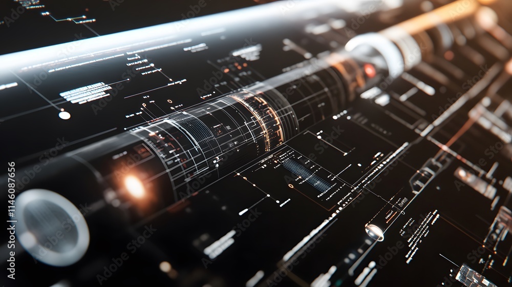 Poster futuristic technological interface showcasing advanced data visualization and intricate design eleme