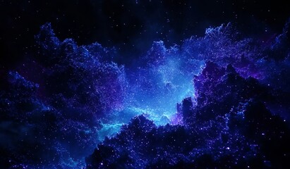 Obraz premium Abstract cosmic nebula with glowing blue and purple clouds, stars, and dark space.