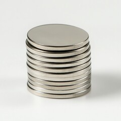 Obraz premium A stack of thin round silver metal