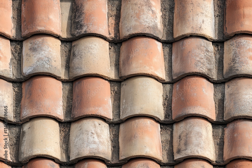 Poster seamless traditional clay tile roof with a textured surface, showcasing a pattern of interlocking ti