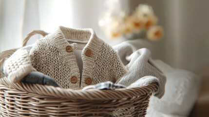 Fototapeta premium A soft, knitted baby cardigan with wooden buttons