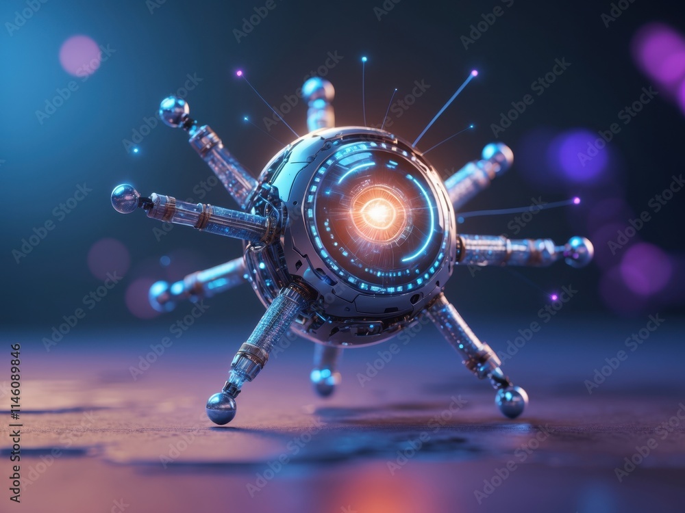 Aufkleber futuristic spherical device with glowing core and metallic spikes in a vibrant digital environment a