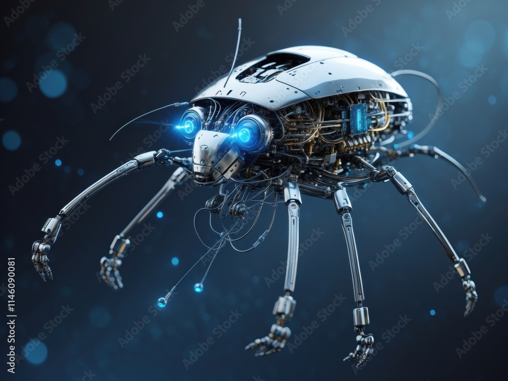 Poster innovative robotic beetle design showcasing advanced technology and intricate mechanical components 