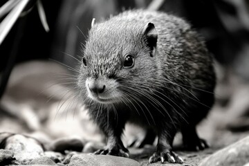   A black-and-white image of a snow leopard's face with steam escaping its mouth. Beautiful simple AI generated image