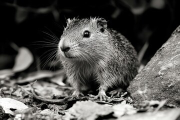 Capybara Escaping Forest Fire in Wide-Angle View Generative AI. Beautiful simple AI generated image