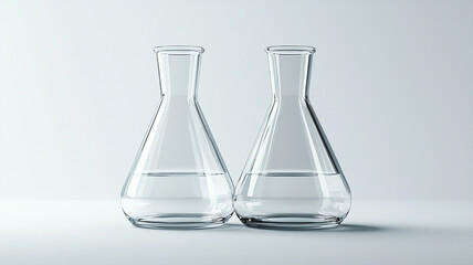 Two Empty Erlenmeyer Flasks on White Background