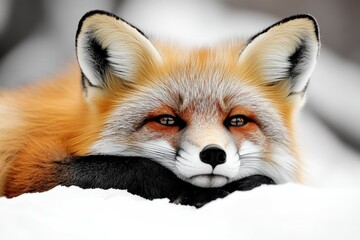 Obraz premium A black-and-white image of a snow leopard's face with steam escaping its mouth. Beautiful simple AI generated image