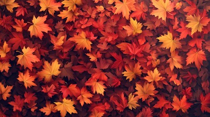 Fototapeta premium Vibrant autumn leaves background featuring golden, red, and orange foliage in a natural outdoor setting, perfect for seasonal themes and nature designs