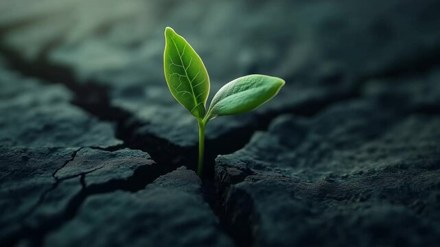 Resilience of nature a sprout emerges from parched earth highlighting desertification awareness