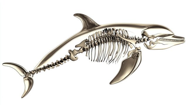 A detailed 3D model of a dolphin skeleton showcasing its anatomical structure.