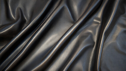 Fototapeta premium Shiny black fabric texture with elegant drapery for fashion design and copy space