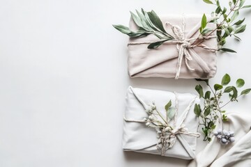 Elegant Furoshiki Wrapped Gifts with Natural Elements for Eco-Friendly Celebrations