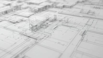 Close-up of detailed building blueprints and design sketches, realistic depiction of precision, isolated with a clean gradient background for focus and clarity.