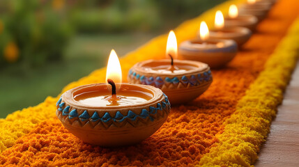 Burning Candles on Flower Petals, Festive Glow