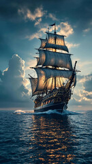 Majestic Sailing Ship at Sea