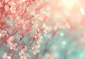 Naklejka premium Soft and Dreamy Floral Background with Cherry Blossom Flowers and Bokeh Effect in Pastel Tones, Evoking a Sense of Tranquility and Serenity in Nature