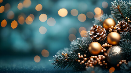 Winter Wonderland: Festive Decor with Ornaments, Pine Cones, and Twinkling Lights