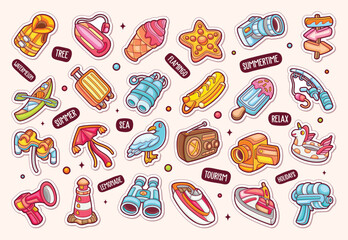 Beach Sticker Icons Hand Drawn Coloring Part 2