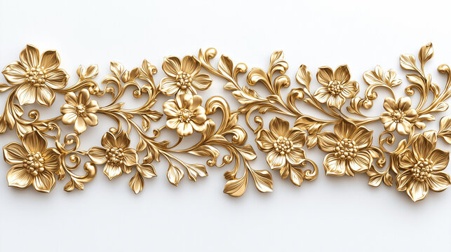 Golden Floral Ornament: A delicate and intricate floral design with gold accents, perfect for adding a touch of elegance and sophistication to any project.