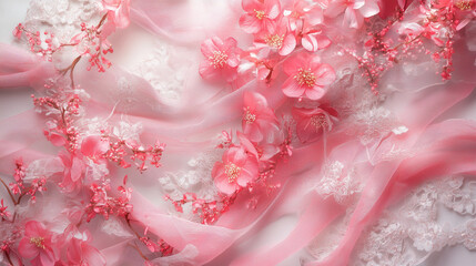 Girly Background of Pink Flowers and Lace